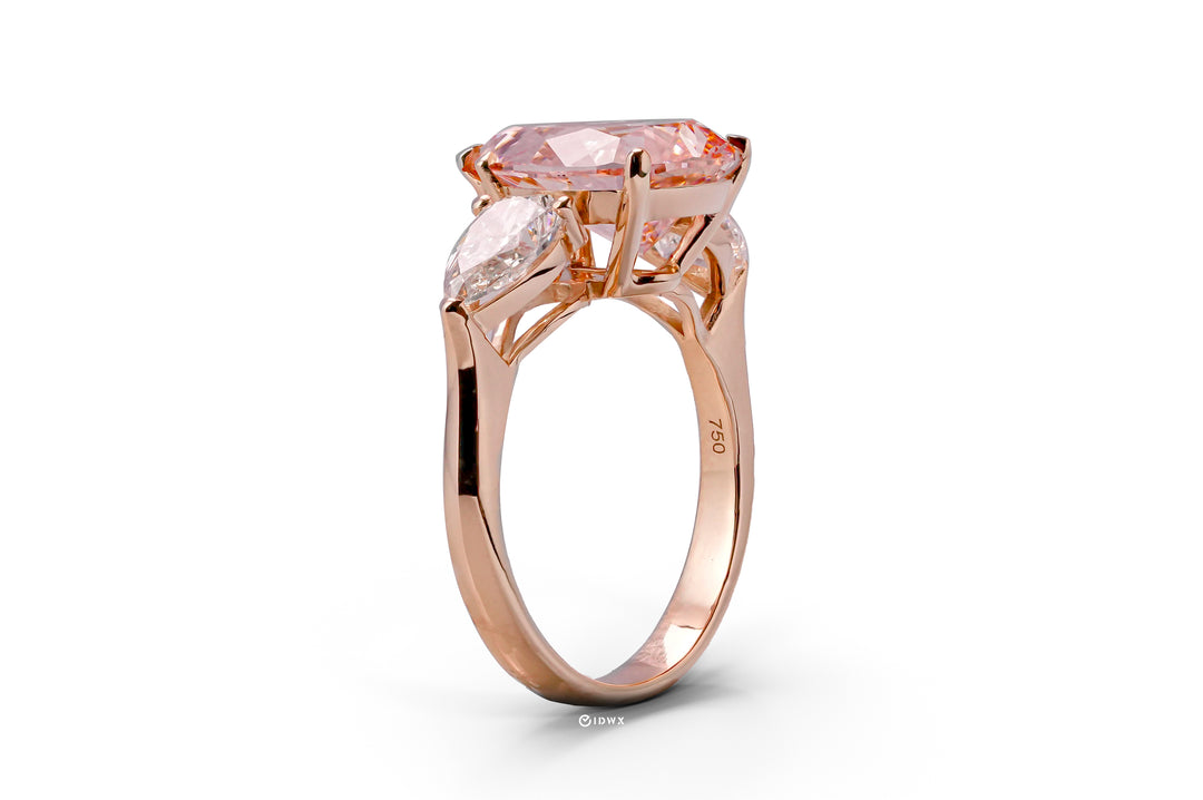 EMILY ROSEGOLD THREE STONES RING FANCY PINK PEAR BRILLIANT LAB DIAMOND