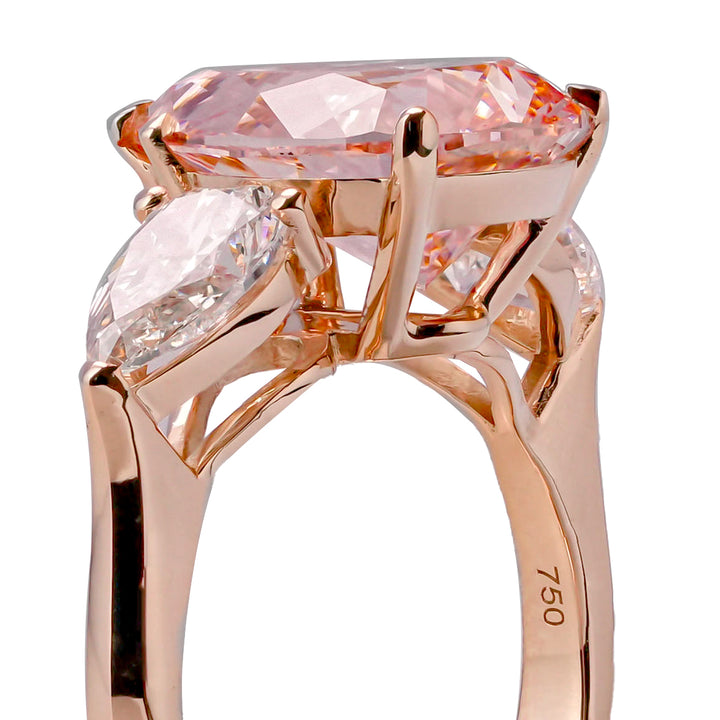 EMILY ROSEGOLD THREE STONES RING FANCY PINK PEAR BRILLIANT LAB DIAMOND