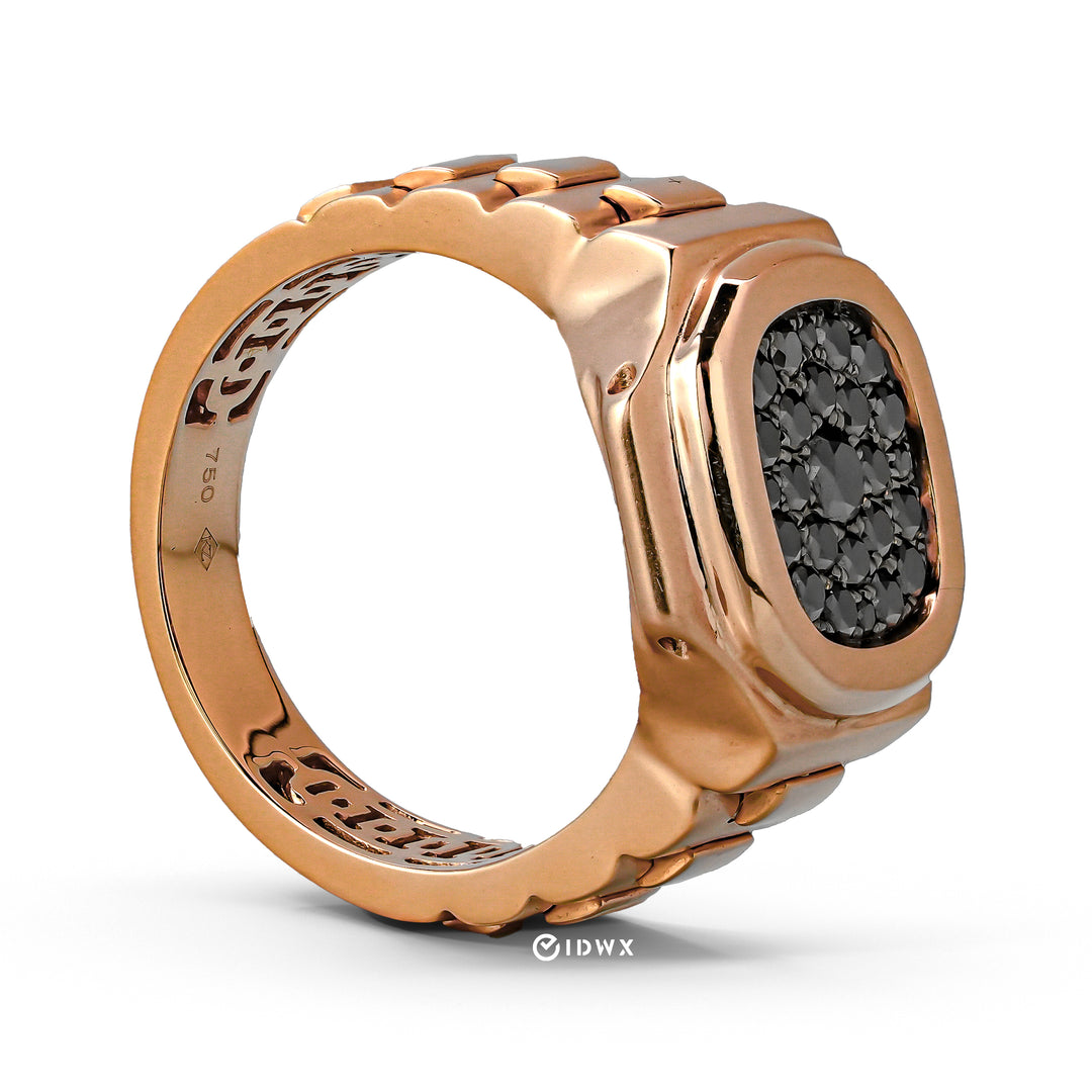 CUSTOM 'NAUTILUS' RING 18K ROSEGOLD WITH BLACK NATURAL DIAMONDS