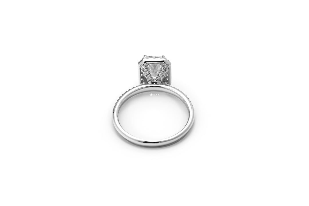 LAB DIAMOND 1CT RADIANT BRILLIANT SIDE STONE WHITEGOLD HALO RING