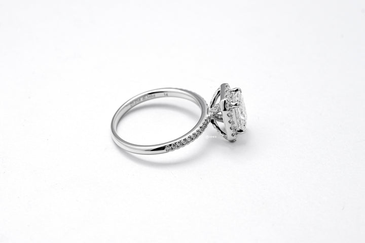 LAB DIAMOND 1CT RADIANT BRILLIANT SIDE STONE WHITEGOLD HALO RING