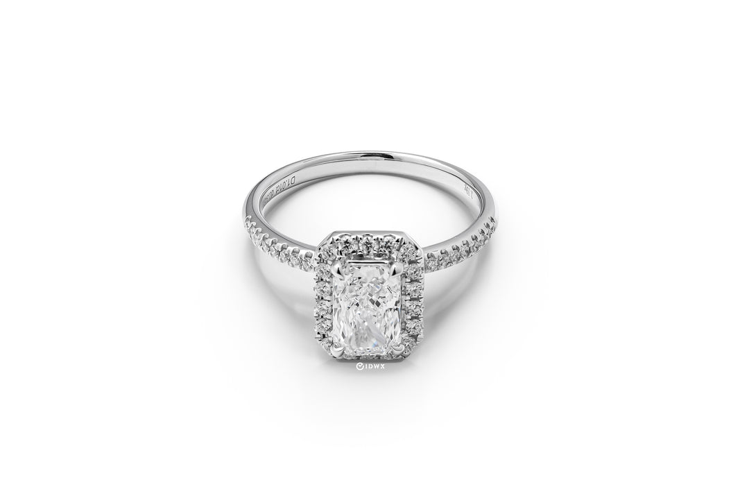 LAB DIAMOND 1CT RADIANT BRILLIANT SIDE STONE WHITEGOLD HALO RING