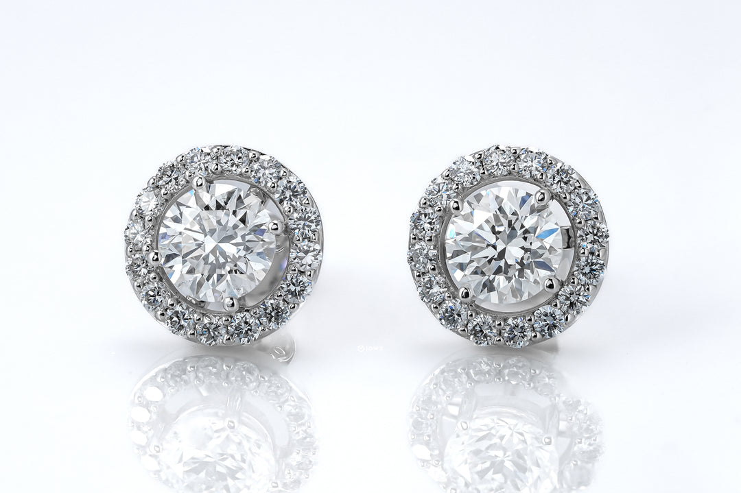 LAB DIAMOND 1.5CT ROUND BRILLIANT HALO STUD WHITEGOLD EARRINGS