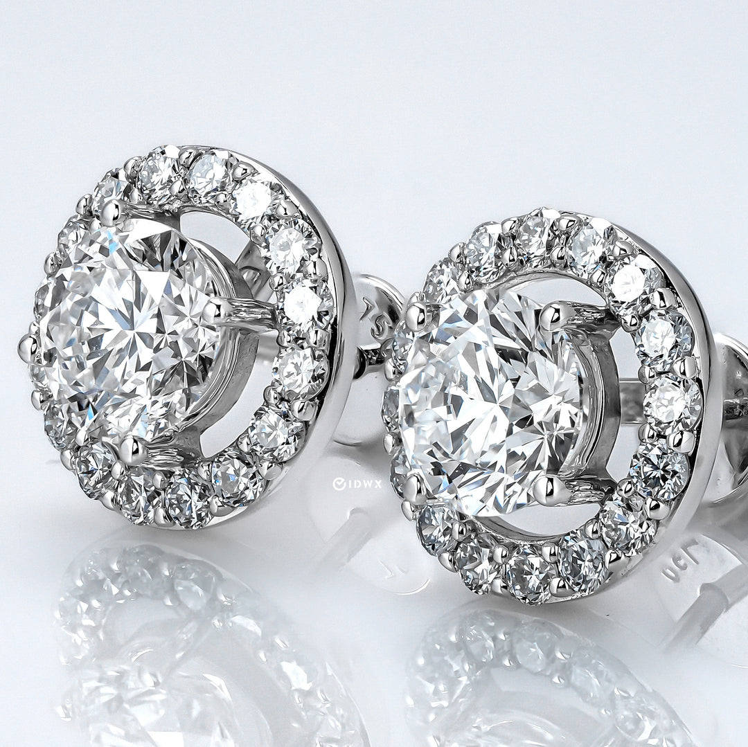 LAB DIAMOND 1.5CT ROUND BRILLIANT HALO STUD WHITEGOLD EARRINGS