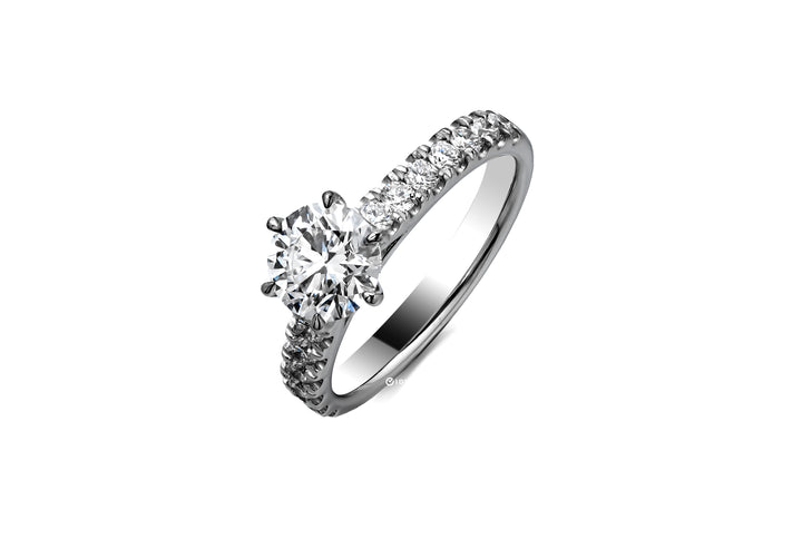 LAB DIAMOND 1CT ROUND BRILLIANT SIDE-STONES WHITEGOLD RING