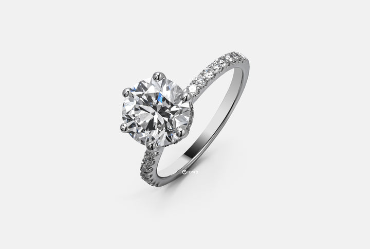 LAB DIAMOND 2CT ROUND BRILLIANT SIDE-STONES WHITEGOLD RING