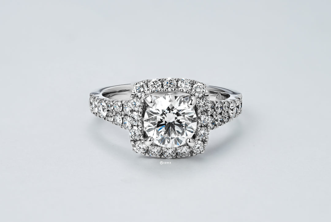 LAB DIAMOND 1.25CT ROUND BRILLIANT CUSHION HALO RUTH RING