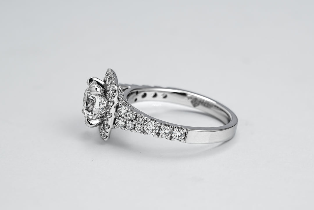 LAB DIAMOND 1.25CT ROUND BRILLIANT CUSHION HALO RUTH RING