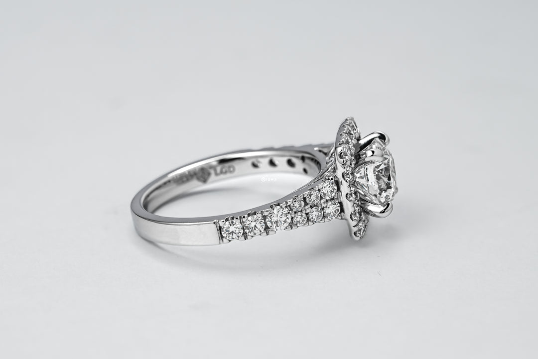 LAB DIAMOND 1.25CT ROUND BRILLIANT CUSHION HALO RUTH RING