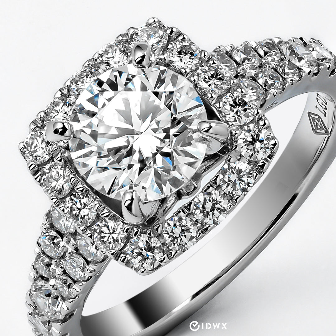 LAB DIAMOND 1.25CT ROUND BRILLIANT CUSHION HALO RUTH RING