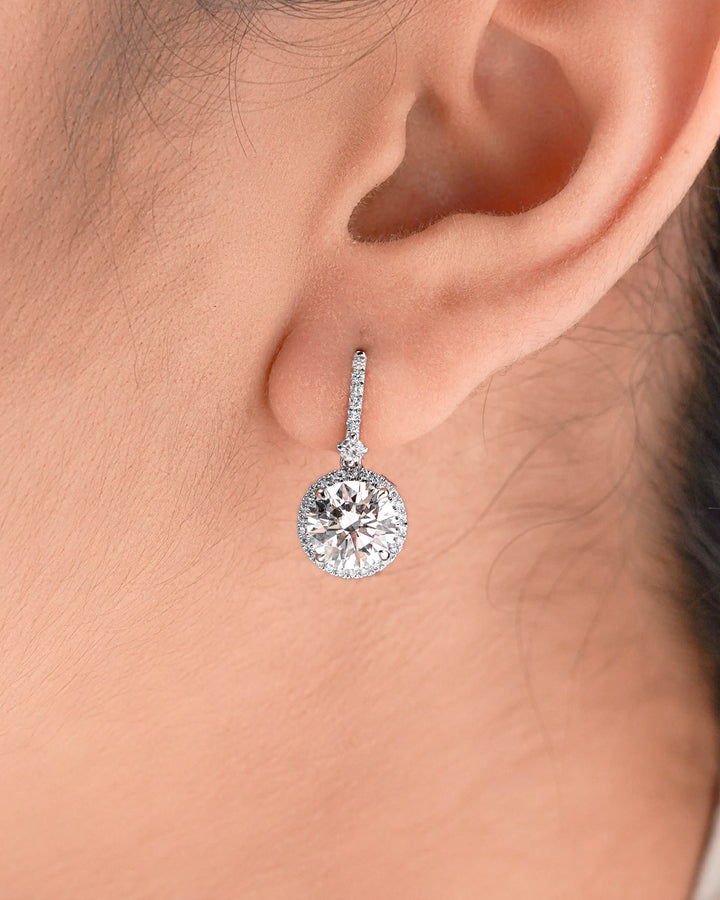 Round Drop Halo Earrings