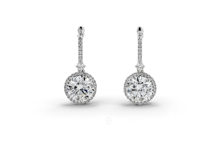 Round Drop Halo Earrings