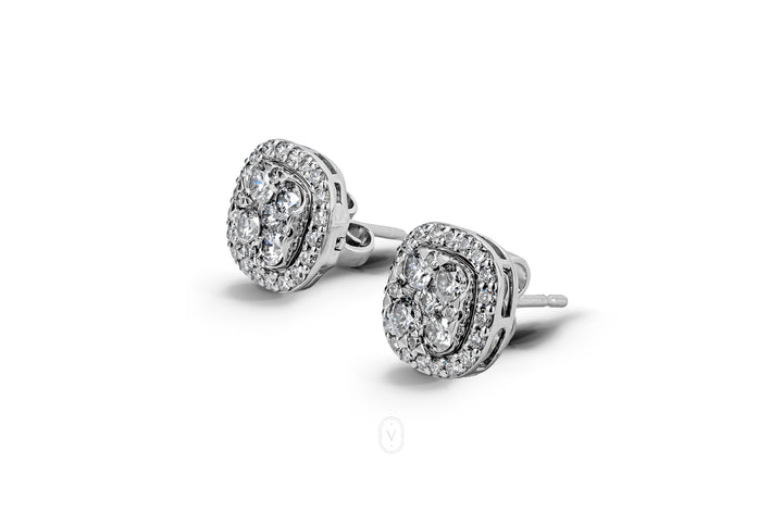 Round Stud Halo Earrings