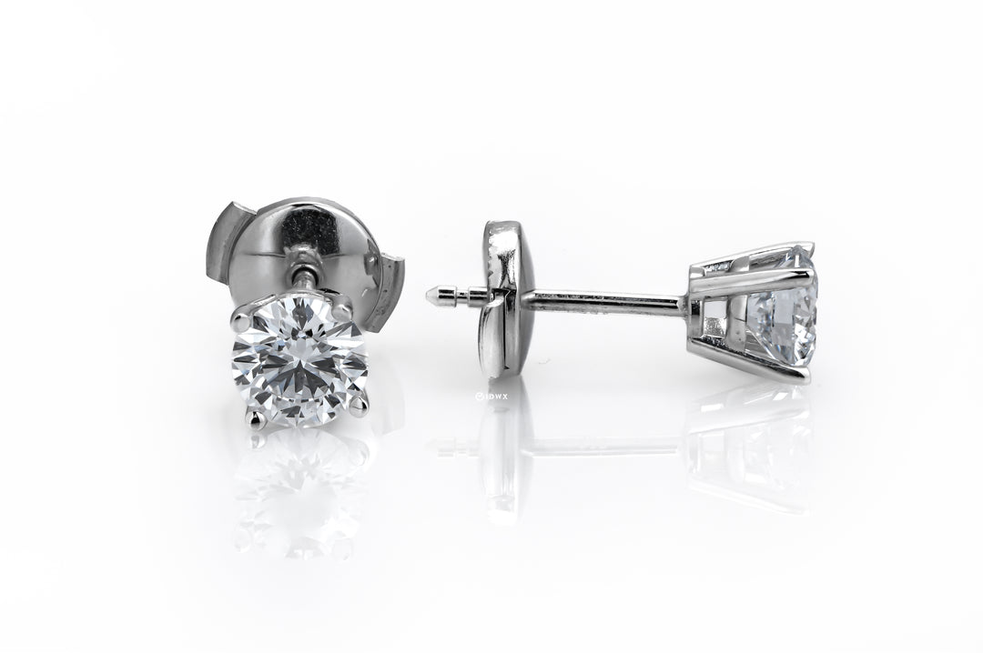 LAB DIAMOND 0.99CT ROUND BRILLIANT STUD WHITEGOLD EARRINGS