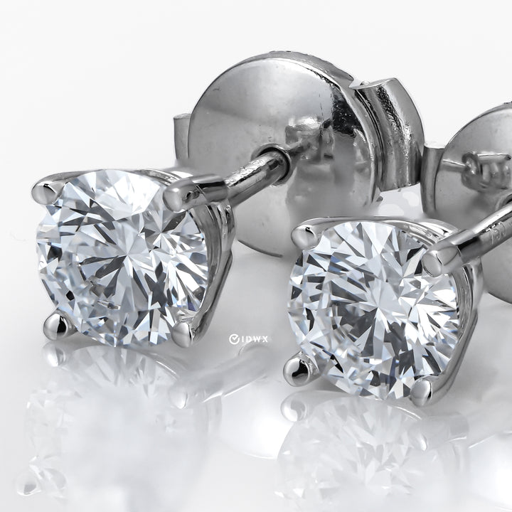 LAB DIAMOND 0.99CT ROUND BRILLIANT STUD WHITEGOLD EARRINGS