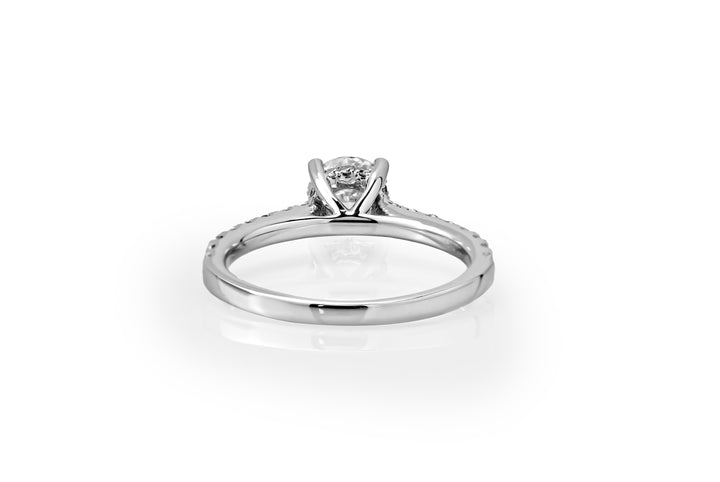 WHITEGOLD HIDDEN HALO RING 0.8CT ROUND CUT WITH SIDE STONE LAB DIAMOND