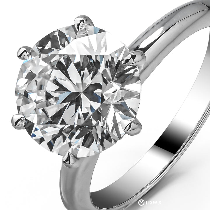 TIFFANY-STYLE WHITEGOLD RING 4CT ROUND CUT LAB DIAMOND