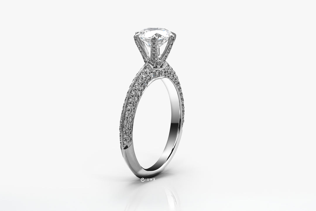 TIFFANY-STYLE PAVED SET WHITEGOLD RING 1CT ROUND CUT LAB DIAMOND