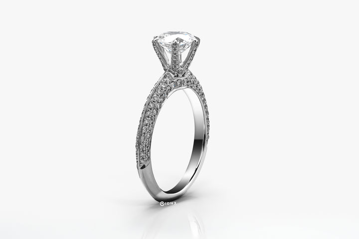 TIFFANY-STYLE PAVED SET WHITEGOLD RING 1CT ROUND CUT LAB DIAMOND