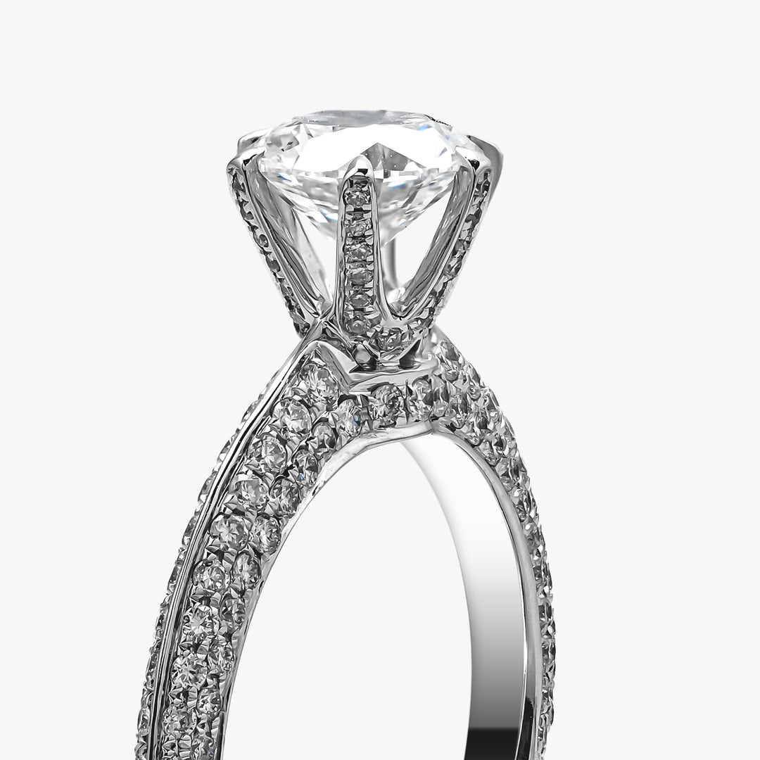 TIFFANY-STYLE PAVED SET WHITEGOLD RING 1CT ROUND CUT LAB DIAMOND