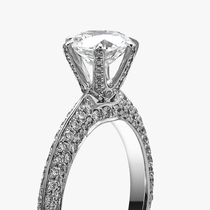 TIFFANY-STYLE PAVED SET WHITEGOLD RING 1CT ROUND CUT LAB DIAMOND