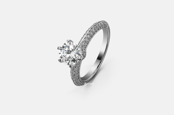 TIFFANY-STYLE PAVED SET WHITEGOLD RING 1CT ROUND CUT LAB DIAMOND