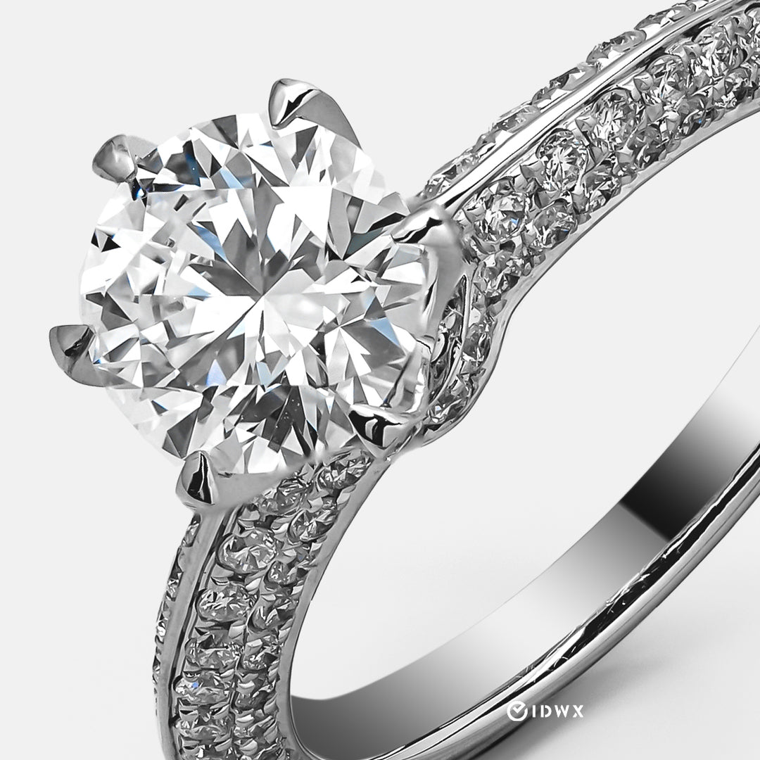 TIFFANY-STYLE PAVED SET WHITEGOLD RING 1CT ROUND CUT LAB DIAMOND