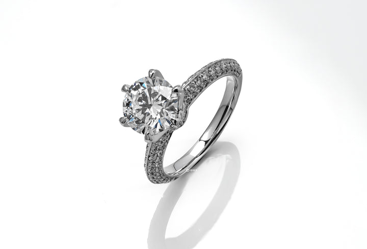 TIFFANY-STYLE PAVED SET WHITEGOLD RING 2CT ROUND CUT LAB DIAMOND