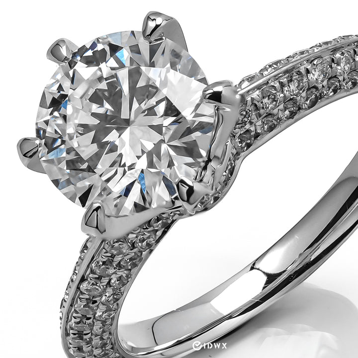 TIFFANY-STYLE PAVED SET WHITEGOLD RING 2CT ROUND CUT LAB DIAMOND