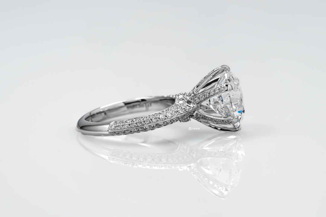 TIFFANY-STYLE PAVED SET WHITEGOLD RING 5CT ROUND CUT LAB DIAMOND