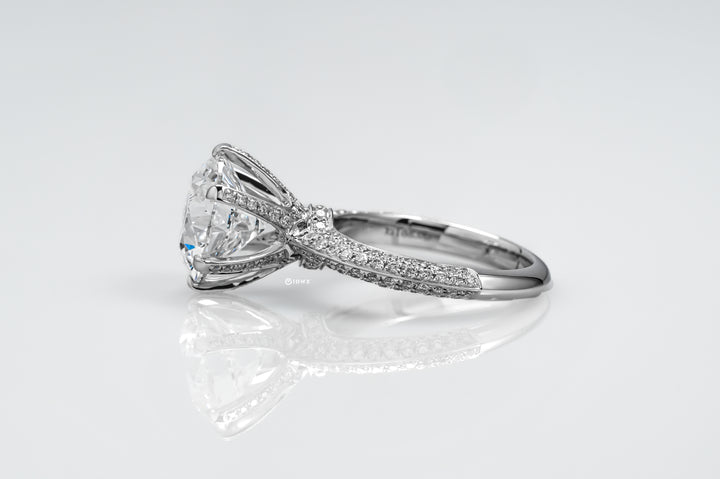 TIFFANY-STYLE PAVED SET WHITEGOLD RING 5CT ROUND CUT LAB DIAMOND