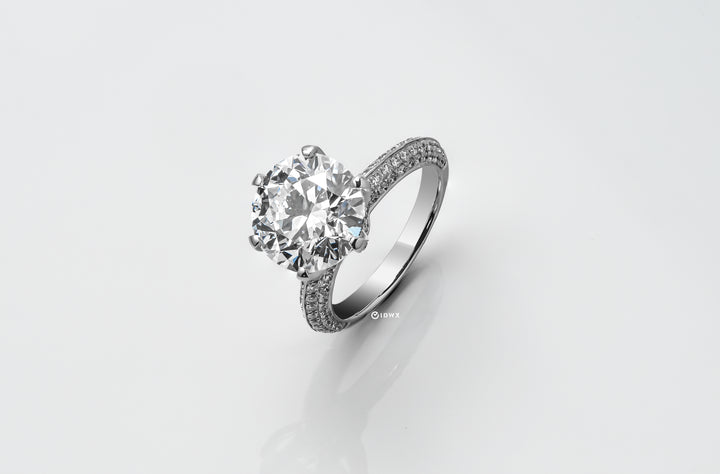 TIFFANY-STYLE PAVED SET WHITEGOLD RING 5CT ROUND CUT LAB DIAMOND