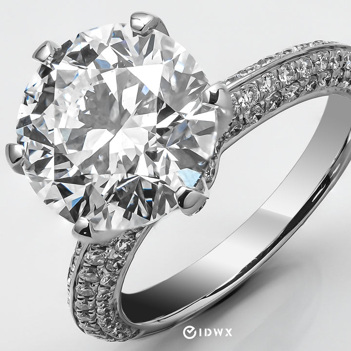 TIFFANY-STYLE PAVED SET WHITEGOLD RING 5CT ROUND CUT LAB DIAMOND