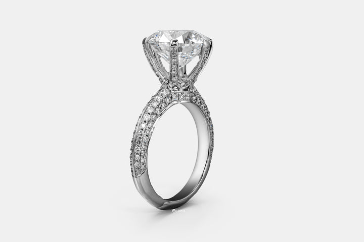 TIFFANY-STYLE PAVED SET WHITEGOLD RING 5CT ROUND CUT LAB DIAMOND