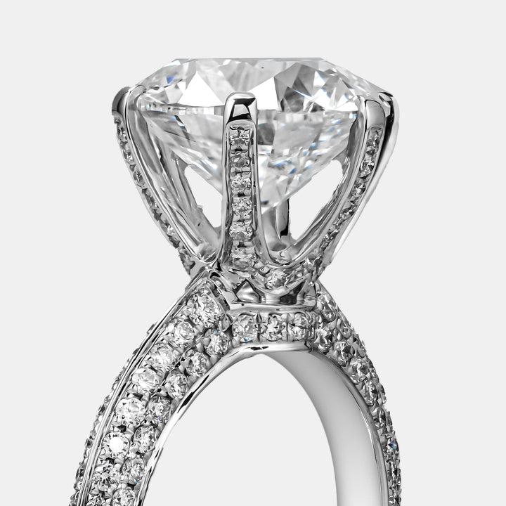 TIFFANY-STYLE PAVED SET WHITEGOLD RING 5CT ROUND CUT LAB DIAMOND