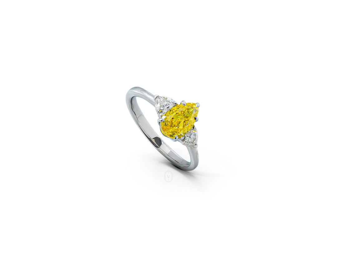 Yellow Pear Three Stones Ring