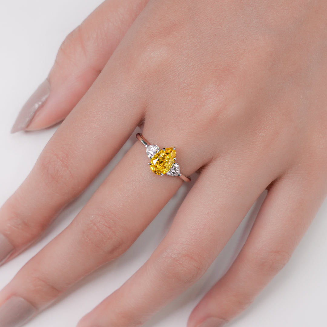 Yellow Pear Three Stones Ring