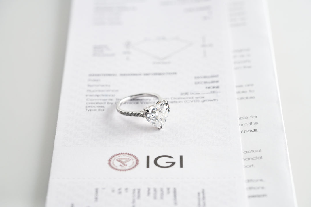 IRIS WHITEGOLD RING 5CT HEART CUT LAB DIAMOND