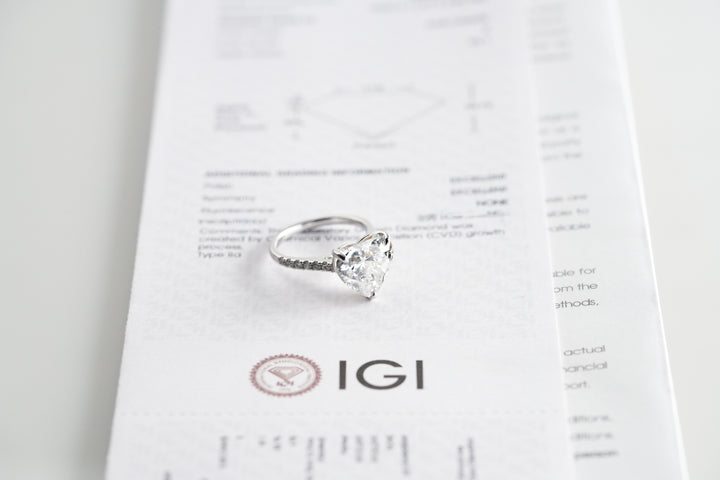 IRIS WHITEGOLD RING 5CT HEART CUT LAB DIAMOND