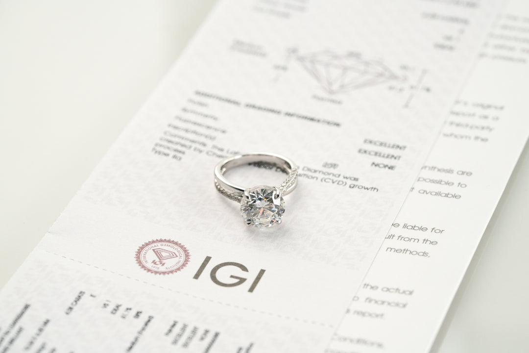 PAMELA WHITEGOLD SPLIT SHANK RING 4CT ROUND CUT LAB DIAMOND