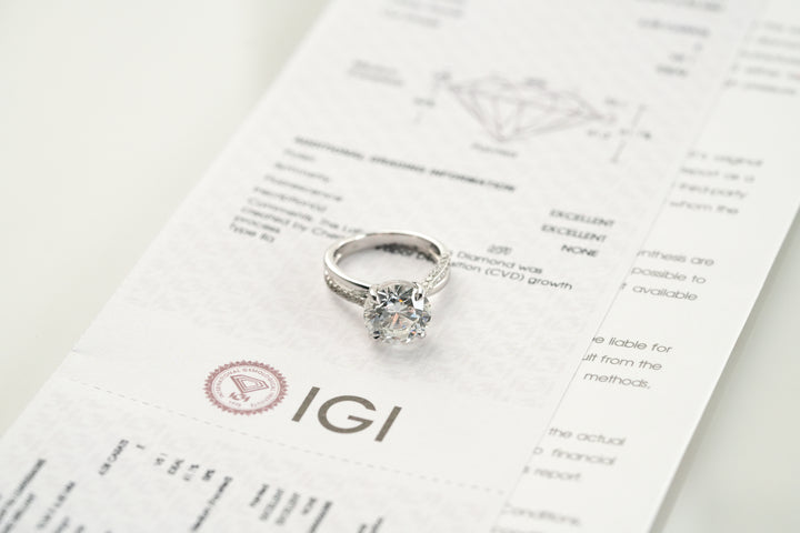PAMELA WHITEGOLD SPLIT SHANK RING 4CT ROUND CUT LAB DIAMOND