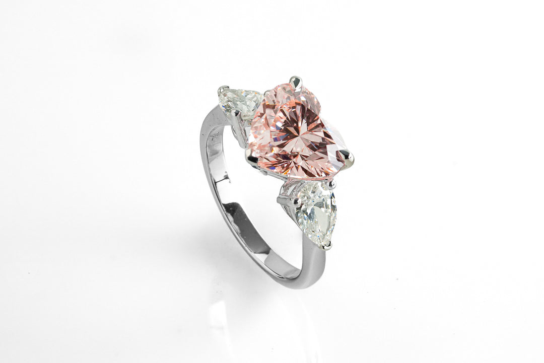 EMILY WHITEGOLD THREE STONE RING 3CT HEART CUT LAB DIAMOND