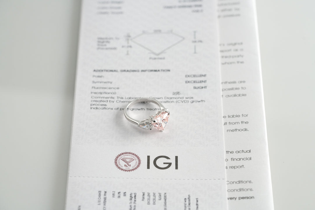 EMILY WHITEGOLD THREE STONE RING 3CT HEART CUT LAB DIAMOND