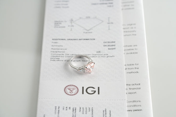 EMILY WHITEGOLD THREE STONE RING 3CT HEART CUT LAB DIAMOND